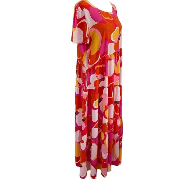 Anrabess Vibrant Floral Women's Tiered Dress Size L Flowy Comfy Vacation Spring - Picture 2 of 6